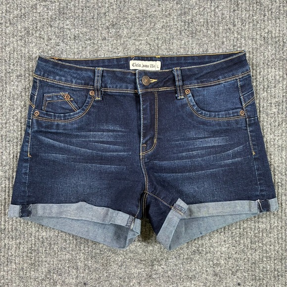 Cielo Pants - Cielo Jeans USA Womens Denim Shorts Size L Dark Wash Cuffed Stretch Low Rise